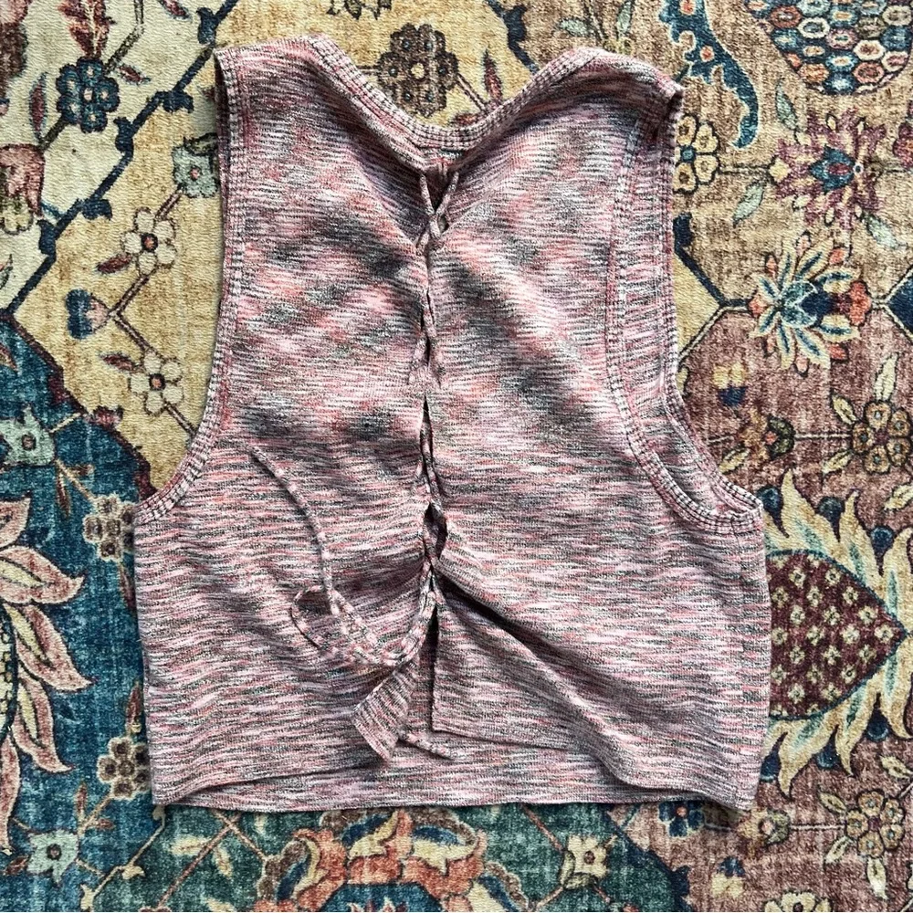 Free People Pink Cut Out Tie back cropped Tank Top, size medium - Picture 3 of 4